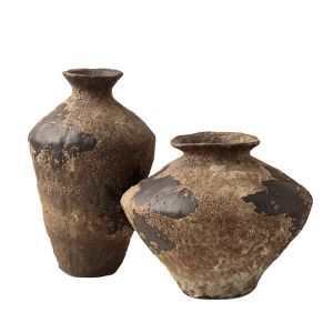 Rustic Ceramic Vase Set with Wabi-Sabi Texture