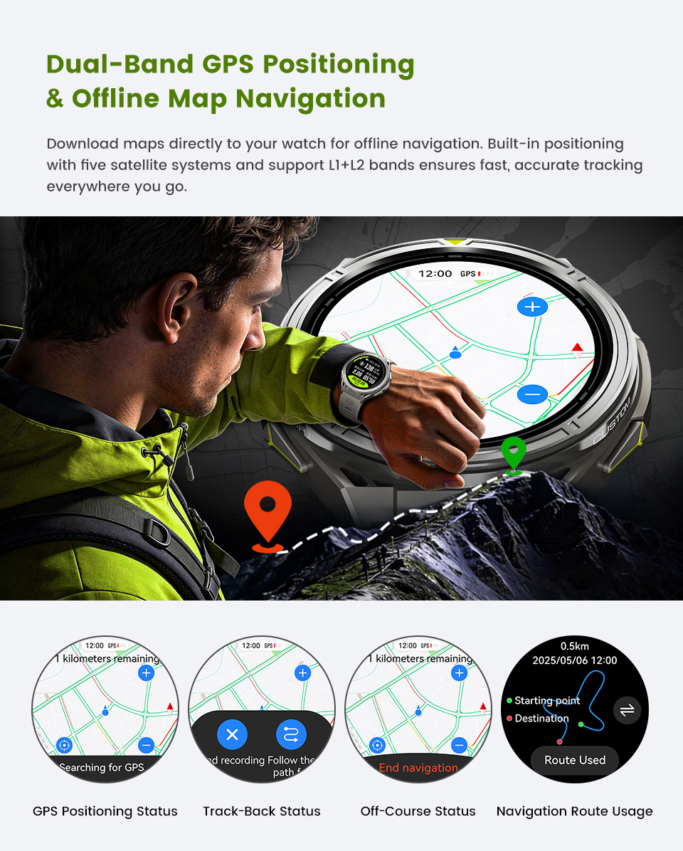 SHUANXIANG Smart Watch X2 PRO 5 ATM Waterproof HD AMOLED Display Barometer Altimeter Compass Heart Rate Monitor 100+ Fitness