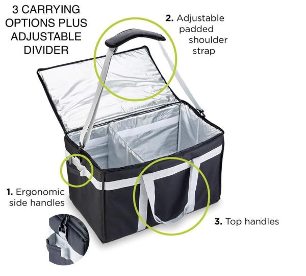 Food Delivery Insulated Food Carrier Bag / Drink Cooler Bag With Adjustable Divider