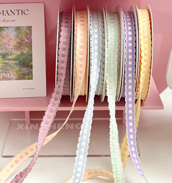Lace Jumping Grid Ribbon Flower Bundle Bow Tie Cake Baking Ribbon Floral Art Handmade DIY material