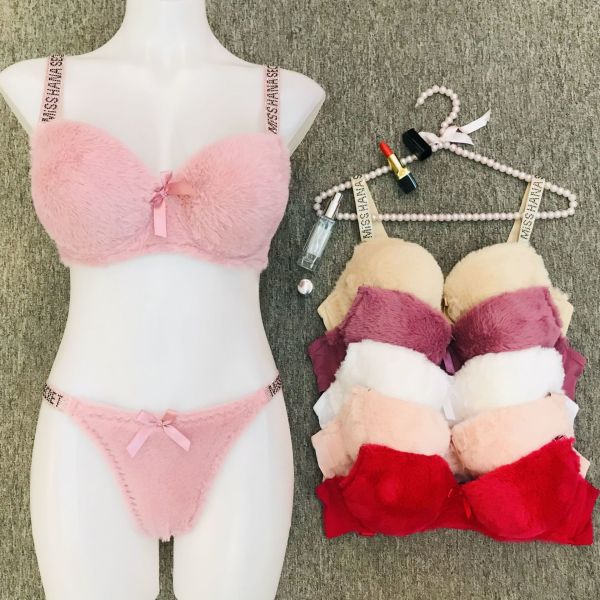 Underwear Bra Set Plush Fabric Underwire Plush Bra Rhinestone Strap Bra Large Size Wholesale 46-52 C Cup Women