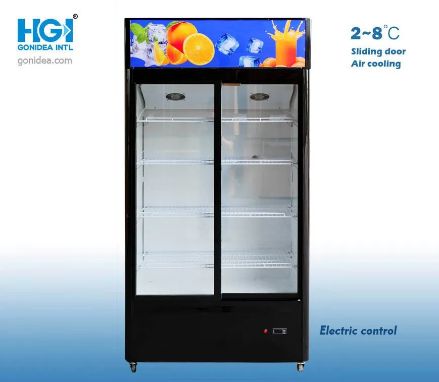 600L Double Glass Door Upright Refrigerated Showcase Beverage Cold Storage Showcase