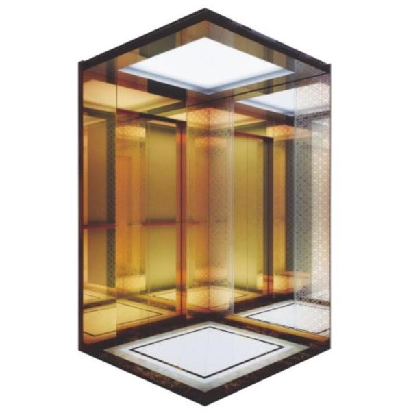 Office Buildings Automatic Passenger Elevator VVVF Drive Golden Mirror Etching