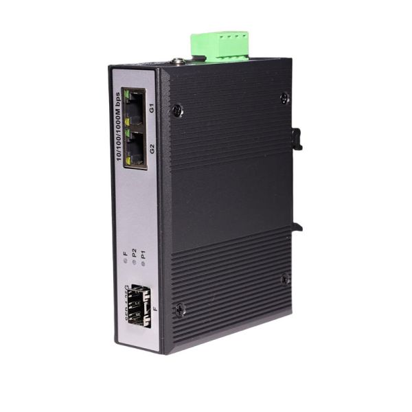 DIN Rail Mount Industrial POE Switch Gigabit 1 SFP 2 PoE RJ45 Fiber Ethernet Switch