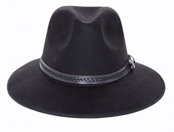 BRAID LEATHER TRIM FEDORA BLACK