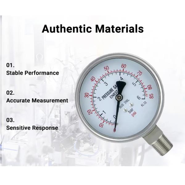 Matte Stainless Steel Pressure Gauge M20*1.5 Thread 250mpa for Hydraulic Applications