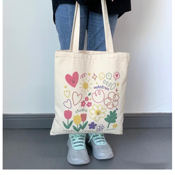 Cartoon Print Canvas Tote Bag for Daily School Life Eco Friendly and Customized Color