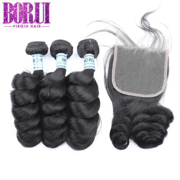 Loose Wave 1B Virgin Peruvian Human Hair Extension With Closure