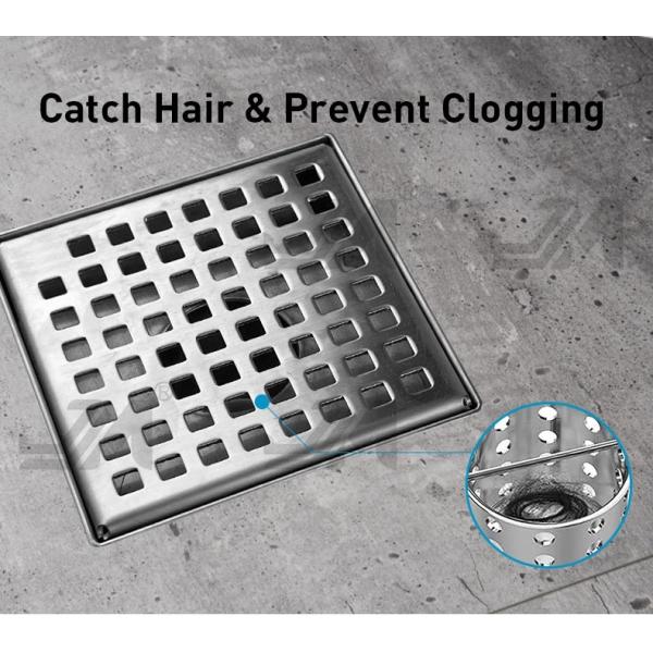 Square Shower Floor Drain Brushed 304 Stainless Steel Material