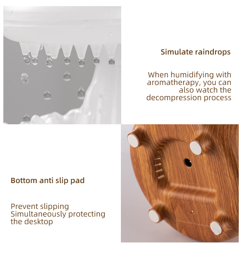 New Arrival Portable Electric Wood Grain Air Rainfall Mushroom Water Drop Aroma Diffuser Rain Cloud  Humidifier