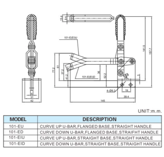 Quick Release Vertical Toggle Clamp 101EID / Vertical Hold Down Toggle Clamp