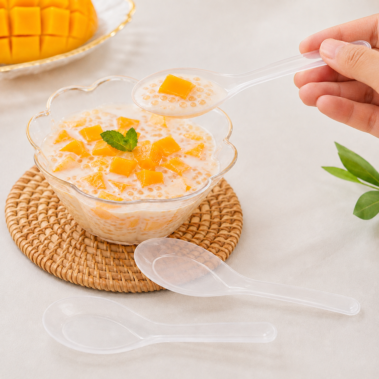 Slim Handle Model 103 PP Disposable Tableware Spoons for Dessert Cup Tasting
