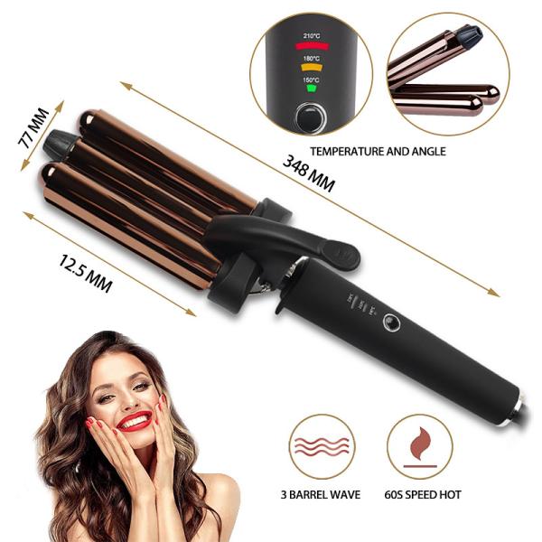 Двойное напряжение тока гофрирует тройной турмалин титана дисплея СИД завивая утюга бочонка