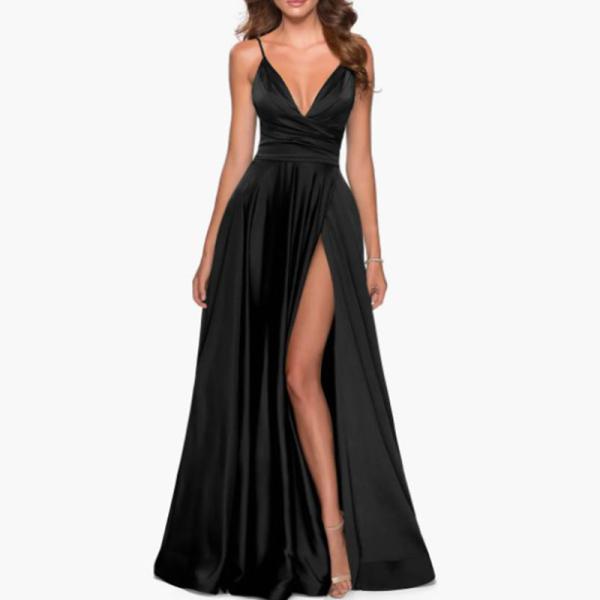 Excellent Sleeveless Royal Blue Satin Long Evening Dress Front Split Slit Spaghetti Straps Sweep Train A-Line Ruffles