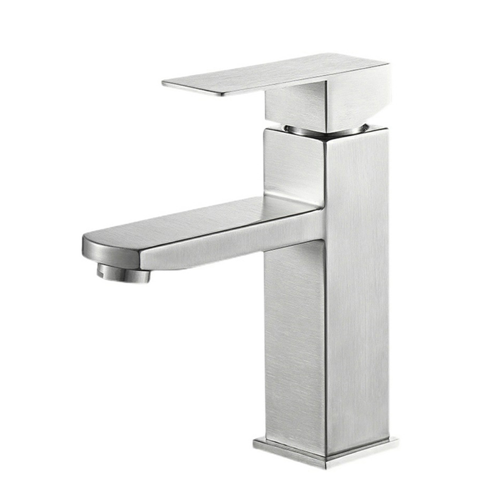 Modern Basin Mixer Faucet with Ceramic Valve Core SUS304 Stainless Steel Water Saving Bathroom Tap (J50-ss brushed)