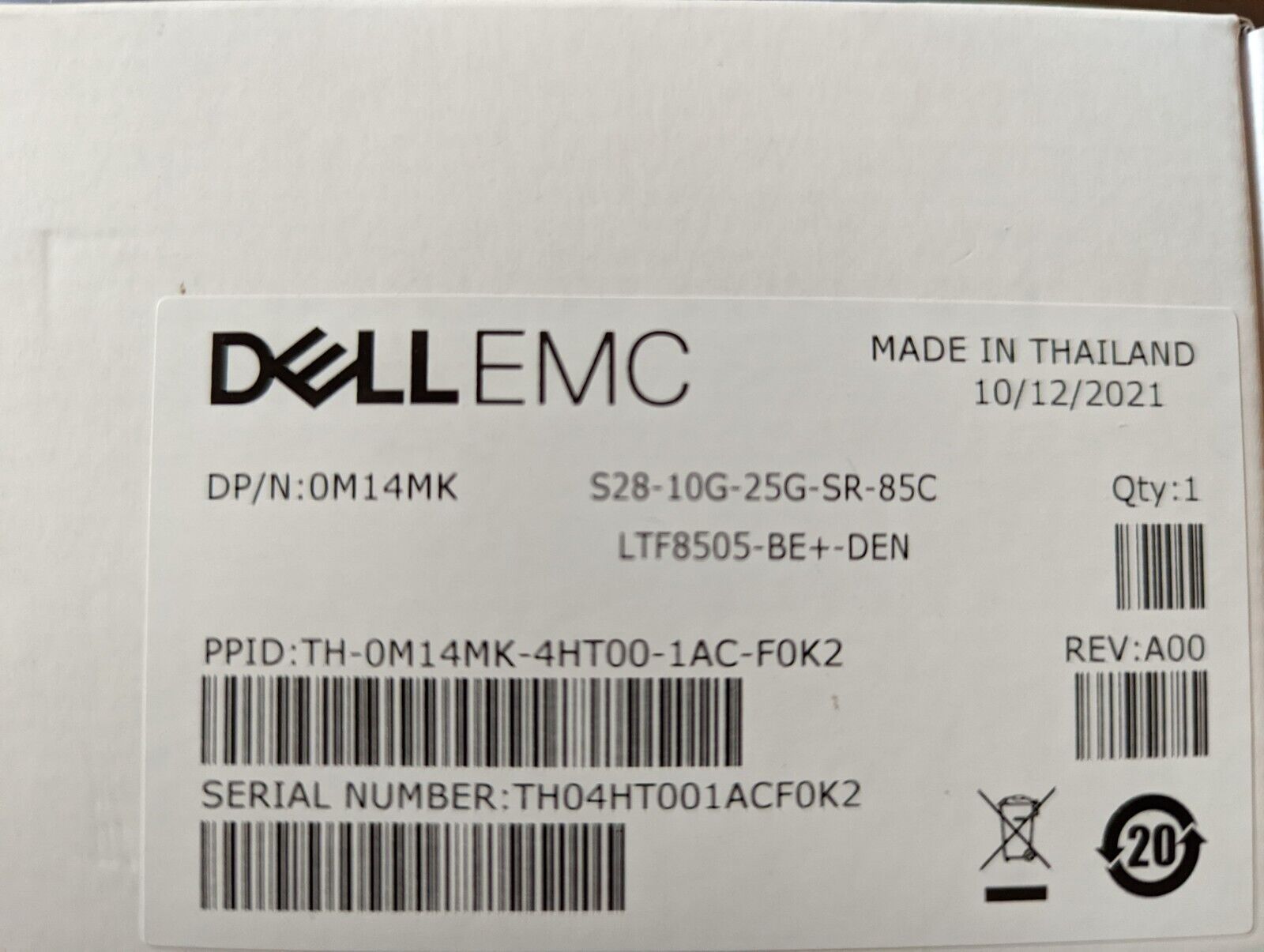 Модуль приемопередатчика Dell EMC S28-10G-25G-SR-85C LTF8505-BE+-DEN 0M14MK оптически