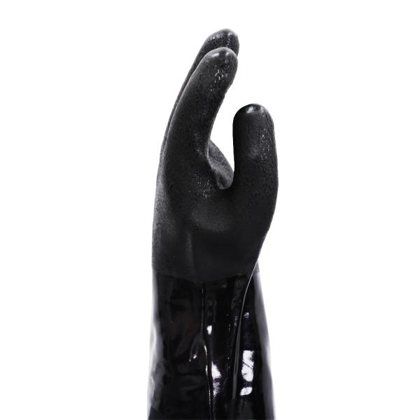 Triple Dipped PVC Chemical Safety Gloves Black Textured Grip Cotton Lined Sandy Finish Work Gloves