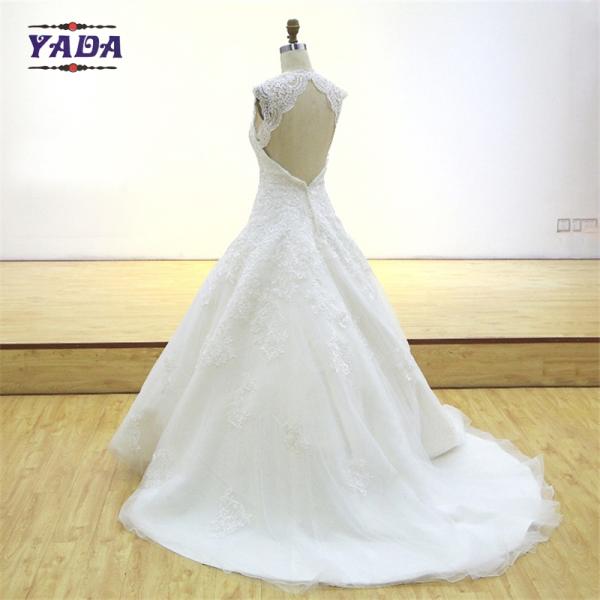 Новейшая элегантная в-шея без спины вышивка мулет роскошные платья винтажные кружевные свадебные платья