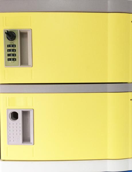 Yellow ABS Coin Collect Lockers , Anti UV Aging 8 Tier Lockers For Employee