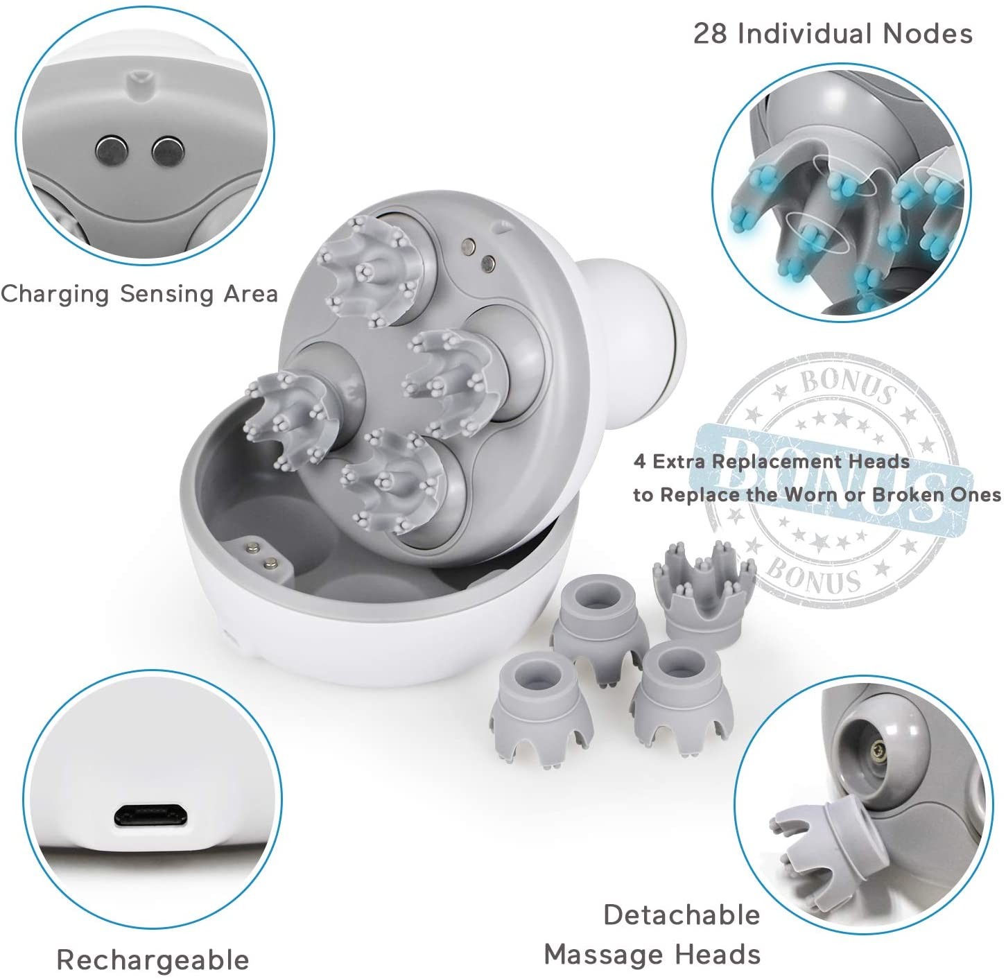 USB Massager скальпа волос электрический главный поручая IPX7 делает водостойким
