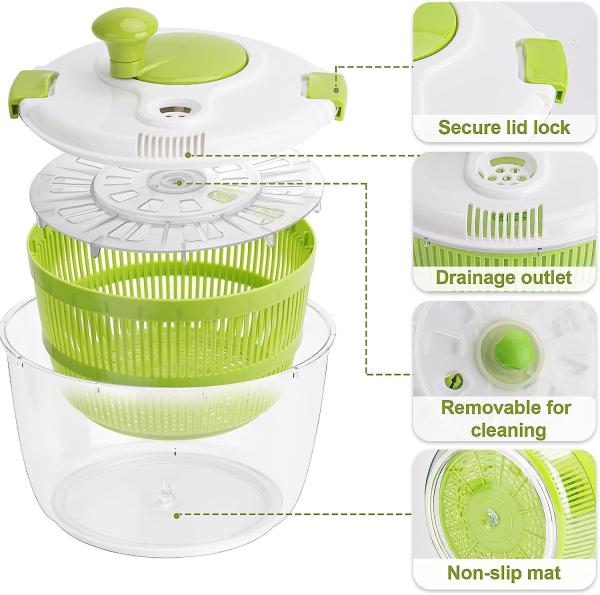 Comfortable Handle 5L Large Lettuce Salad Spinner Dryer With Customized Logo Acceptable