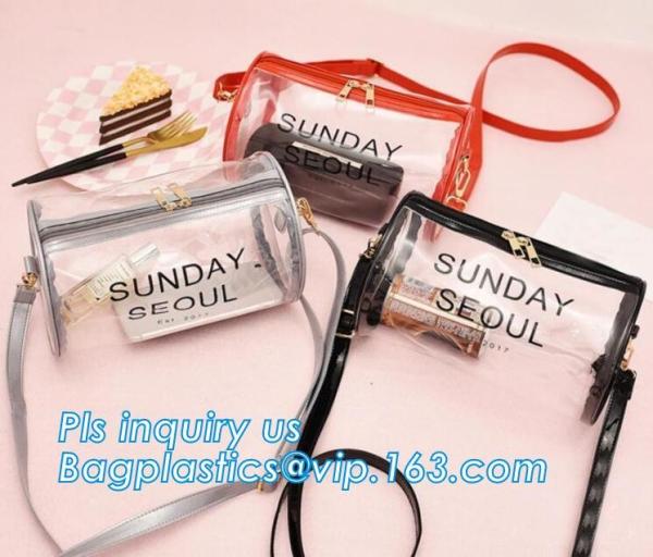ZIP BARREL BAG, Cosmetic bag PVC in cylinder shape, Cylinder Round Folable See-through Travel PVC Makeup Case, cylinder