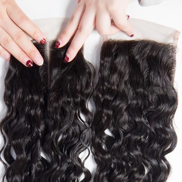 4 X 4 Water Wave Human Hair Swiss Lace Closure Malaysian Hair Extensions