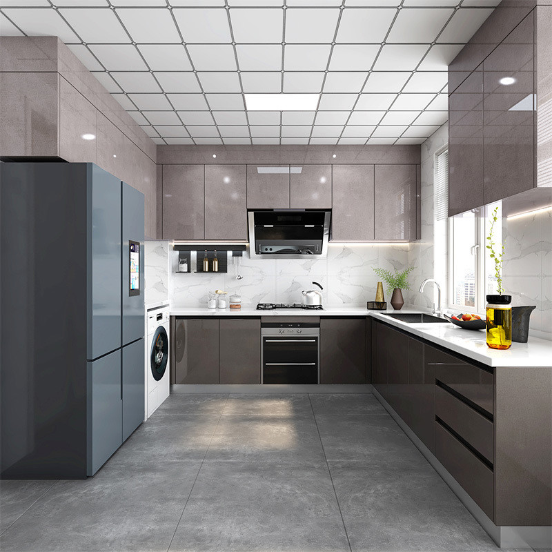 Italian Furniture Smart Kitchen Cabinets with Quartz Stone Countertop and Modular Design