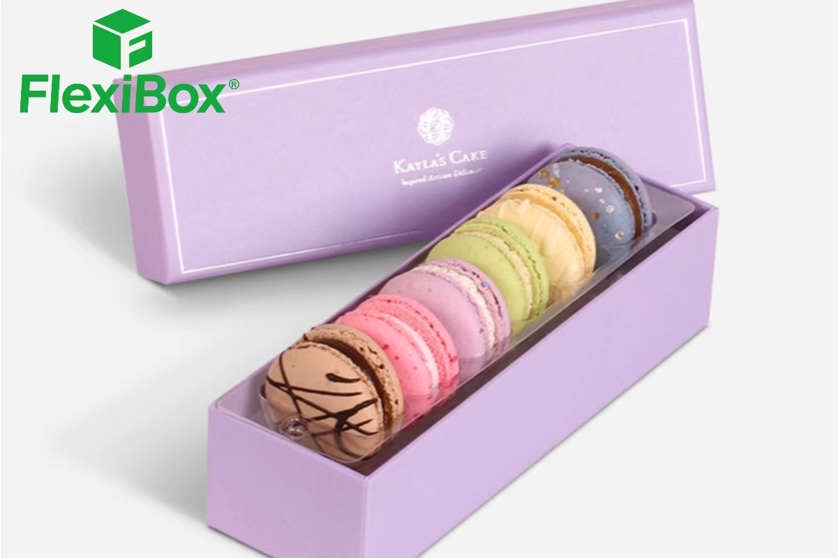 Light Purple Matte Wrapping Paper Macaron Box with Transparent PET Tray and Two-Piece Rigid Structure