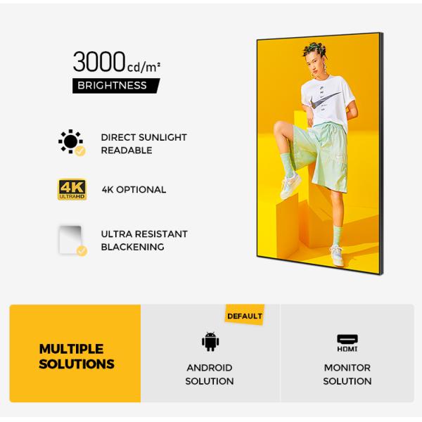 Window Indoor Advertising Display Screen Android 65 Inch Digital Signage 3000 Nit