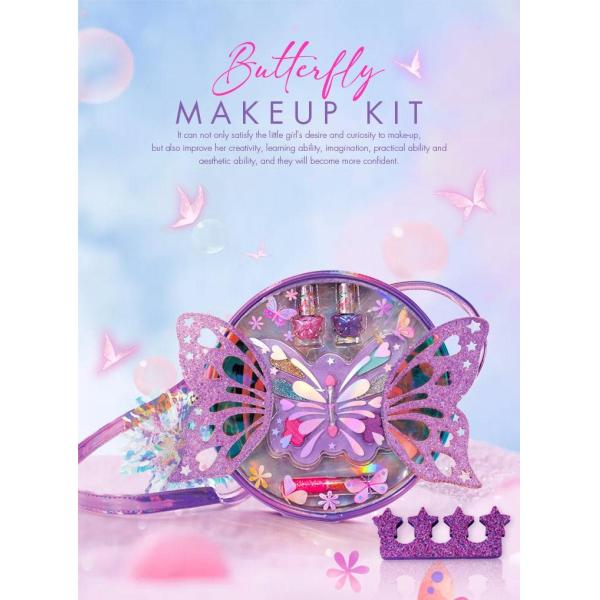 Attractive Butterfly Backpack Kids Makeup Set With Washable Cosmetic