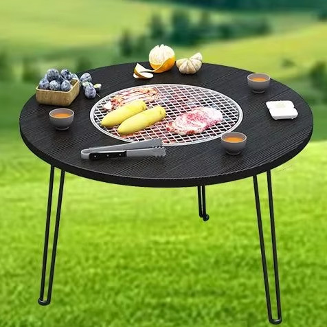 60x45CM Foldable Multifunction Camping BBQ Grill Outdoor Picnic Round Folding Table with Customized Logo