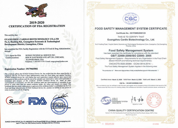 GUANGDONG CARDLO BIOTECHNOLOGY CO., LTD. Сертификации