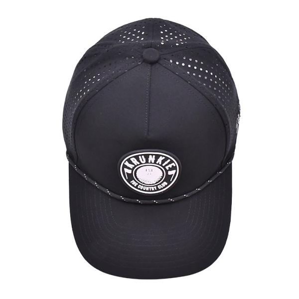 Custom Rubber PVC Logo Trucker Hat 5 Panel Waterproof Laser Hole Rope Golf Hats Running Sports Cap For Man
