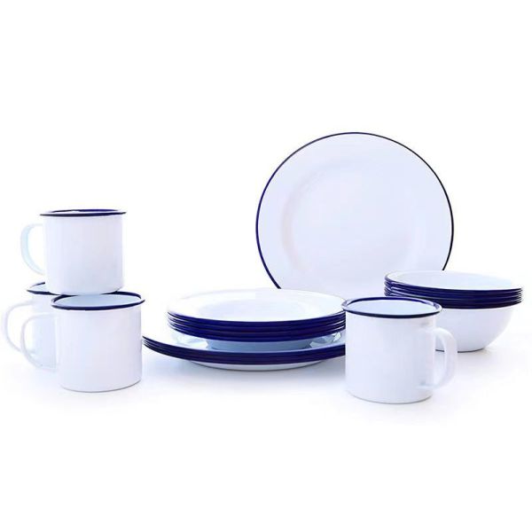 Enamel Camping Tableware Set 18cm 20cm 22cm 24cm 27cm Vintage Retro Plates And Bowls Set