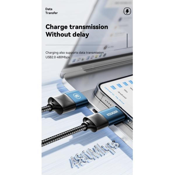 ESSAGER ES-X49 65W Usb to Type C Lightning 4 in 1 Charger Data Cable for Phone Laptop