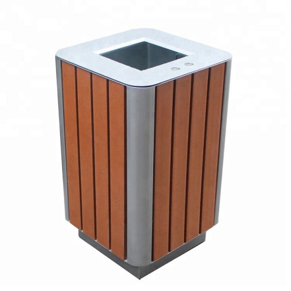 Steel And Recycled Plastic Outdoor Trash Cans Rectangular Outside Waste Bin With Ashtray