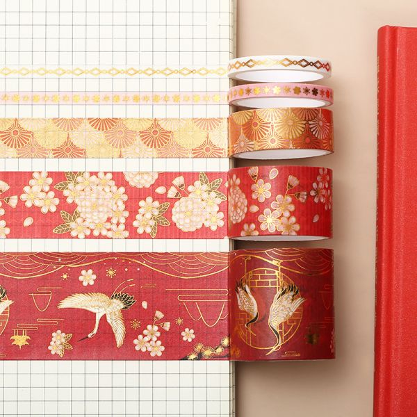 High Quality Custom Gold for Washi Tape Stickers Water Activated Adhesive 10mm Width 5m Length Flower Handbook Acrylic Stickers