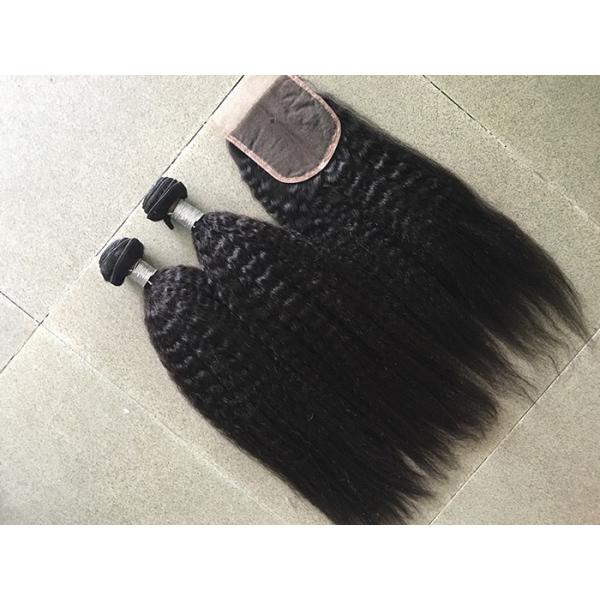 Grade 8A Peruvian Curly Hair Extensions Kinky Straight With 4x4 Closure
