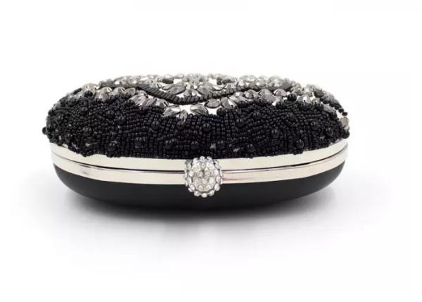 Handmade Beads Embroidered Evening Bag Black And White With Pearl Diamond
