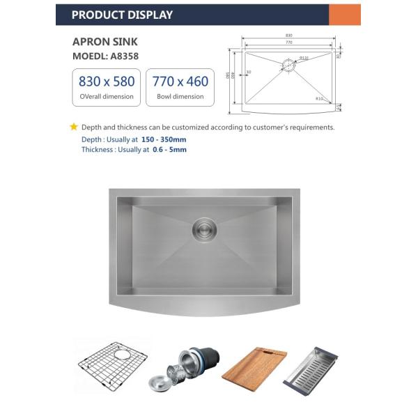 Single Bowl Stainless Steel 33 Apron Front Farmhouse Kitchen Sink Brushed 18 Gauge 83x58