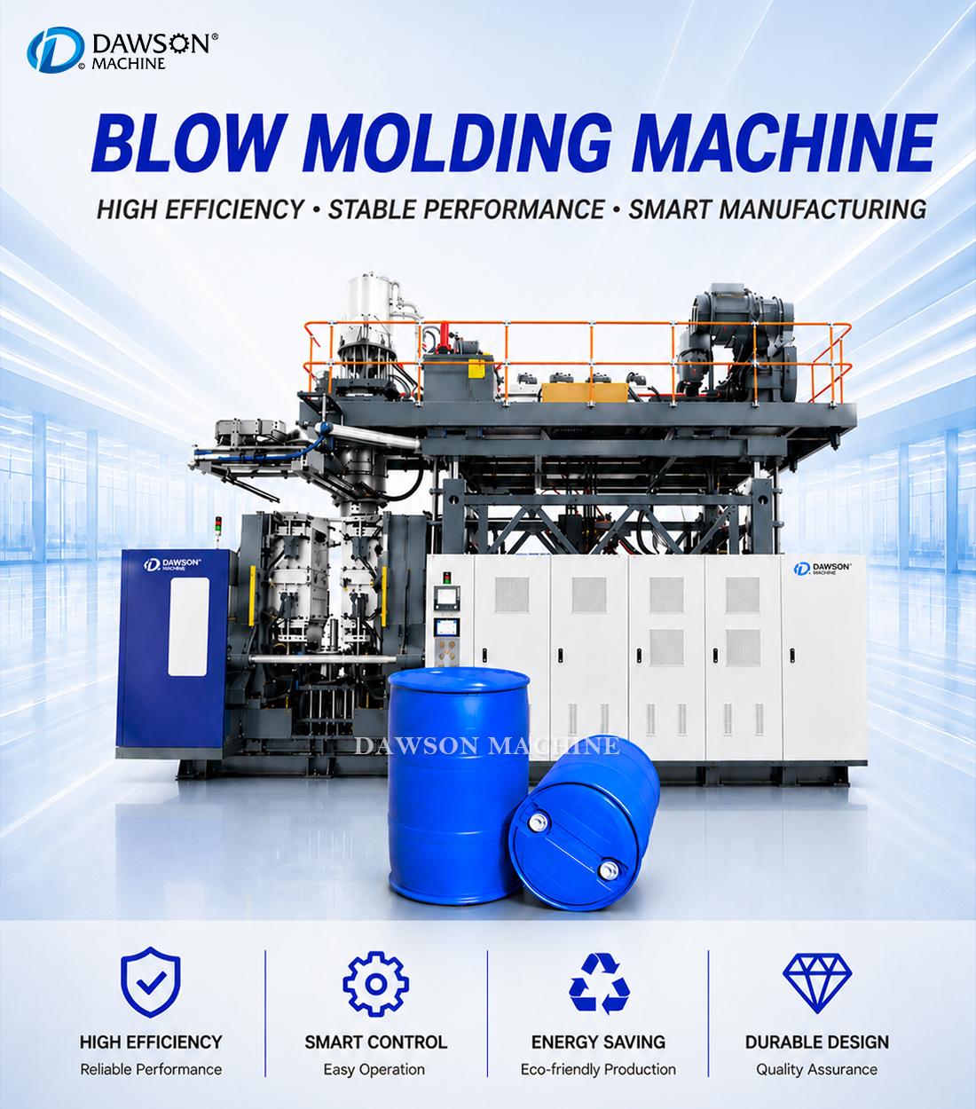 Automatic HDPE 200L Plastic Drum Blow Molding Machine Drum Making Equipment for Lubricant Oil Production