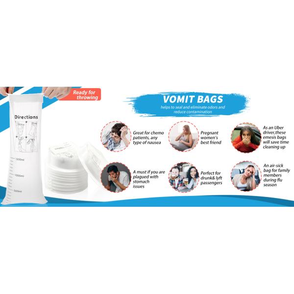 Vomit Bags Disposable Barf Bags 10Pack,1500ml White High Density Emesis Bags With Snap,Perfect For Morning Sickness