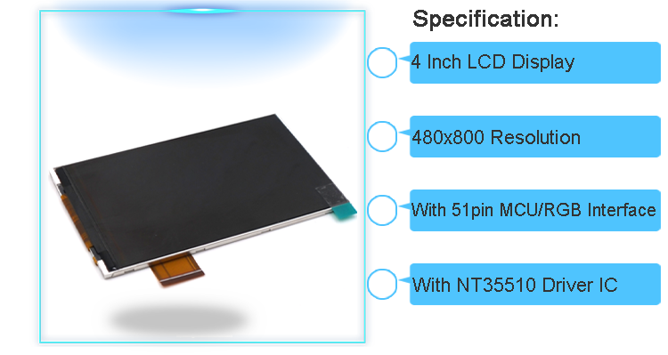 4 Inch Portrait 480x800 TFT Resistive Touchscreen LCD Display With 24 BIT RGB MCU Interface