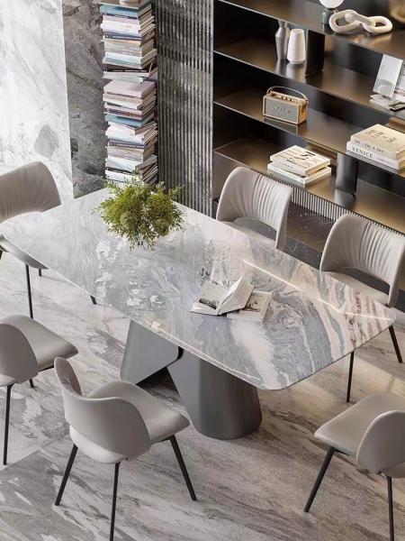 Big Size Boat Shape Base Ceramic Marble Top Dining Table With 8-10 Chairs