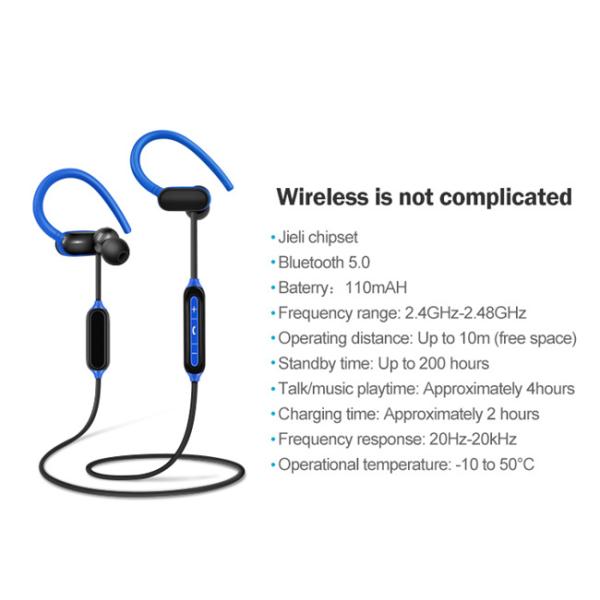 OEM AAA Sports Bluetooth Earbuds With Earhook 55cm Cord Length