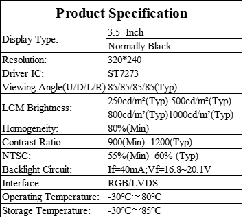 1000cd/M2 3.5 Inch TFT LCD Screen 320x240 High Brightness For E Motorcycle Dashboards