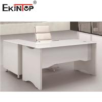Vidro temperado em forma de L branco Escritório de computador Mobiliário de escritório Mesa de trabalho
