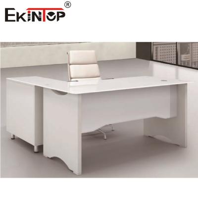Vidro temperado em forma de L branco Escritório de computador Mobiliário de escritório Mesa de trabalho