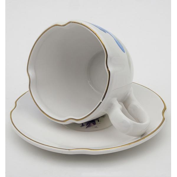 Ceramic Tea Cup And Saucer Set European Style White Stoneware Ceramic Print Coffee Water Mug Cup